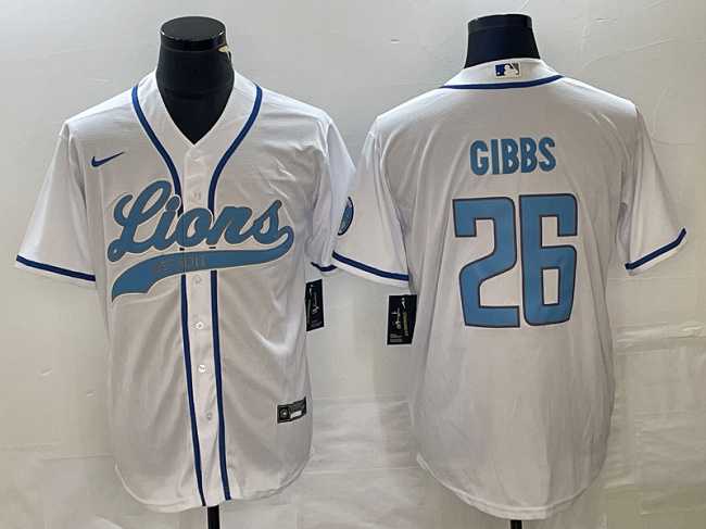 Men%27s Detroit Lions #26 Jahmyr Gibbs White Cool Base Stitched Baseball Jersey->detroit lions->NFL Jersey